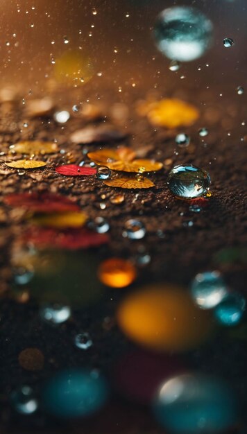 La gota de agua en la carretera durante los días de lluvia fue filmada de cerca.