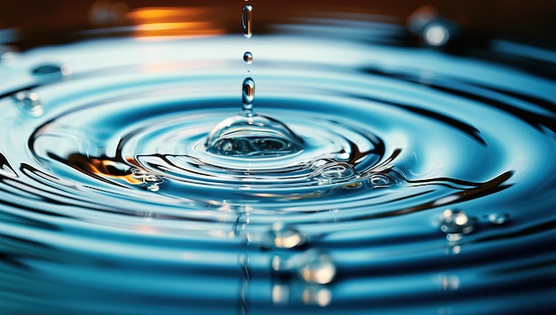 Gota de agua de cerca salpicaduras en la superficie del agua