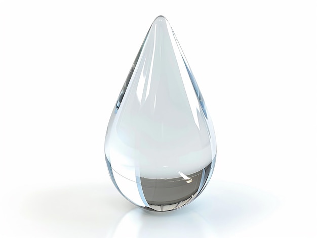 La gota de agua clara brilla en la luz del sol antes de caer sobre un fondo blanco aislado