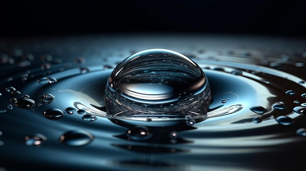 Gota de agua clara con ondas circulares Primer plano AI generado