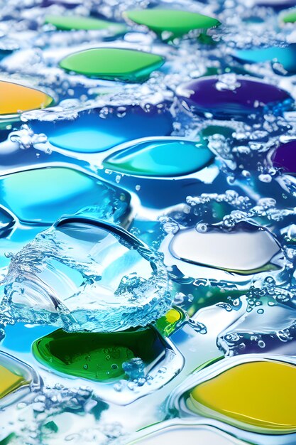 Foto una gota de agua de colores está rodeada de gotas de colores.