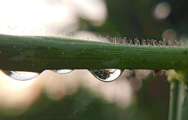 una gota de agua está en una planta