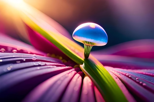 Una gota de agua en una flor