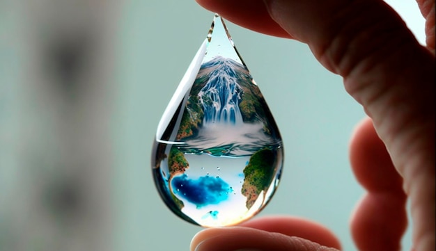 Foto una gota de agua en el fondo de la ciudad color azul ia generativa