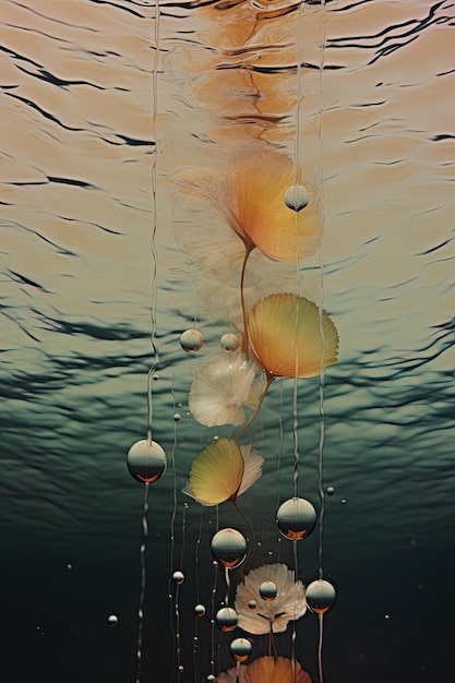 Foto una gota de agua con gotas de agua y burbujas en ella