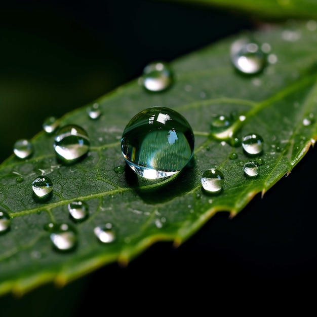 Gota de agua en macro de hoja verde fondo de primer plano impresión de gran tamaño de alta calidad