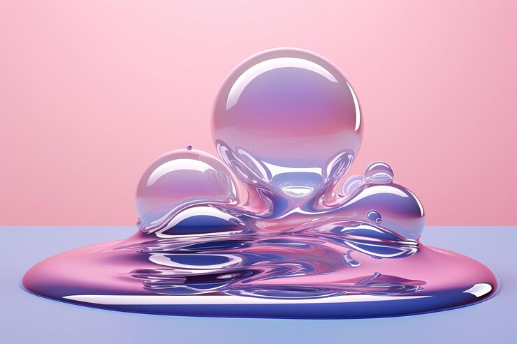 una gota de agua de mármol púrpura se coloca en una mesa