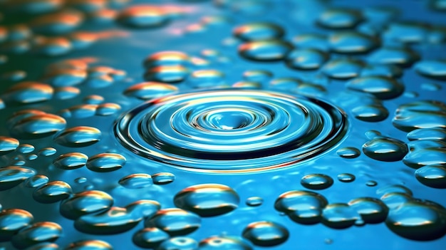 Foto gota de agua con ondas sobre fondo azul ia generativa