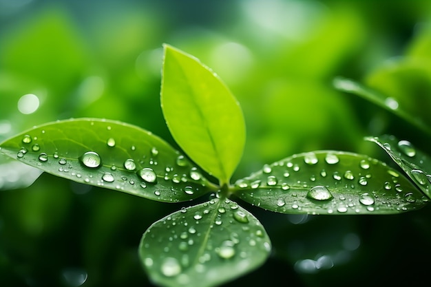 gota de agua de primer plano en el fondo de la hoja verde fresca concepto fresco y relajante