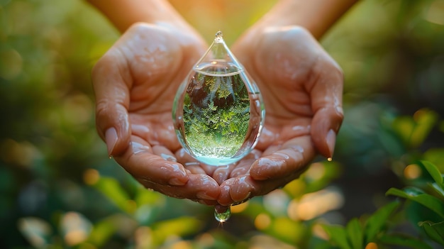 una gota de agua que está congelada en las manos de una persona