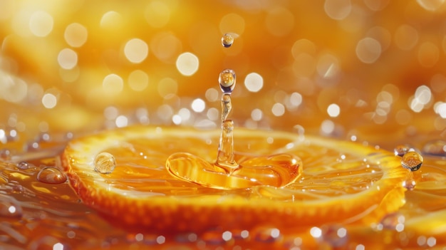 Foto una gota de agua refrescante goteando por la superficie de una naranja jugosa