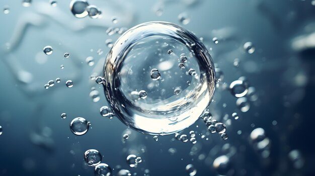 Una gota de agua rodeada de burbujas o espuma.