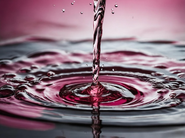 una gota de agua rosa y púrpura se vierte en un vaso