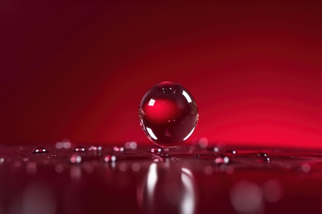 Una gota de agua sobre un fondo rojo.