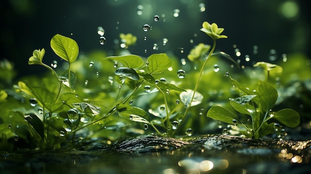 gota de agua sobre la hierba verde con fondo bokeh