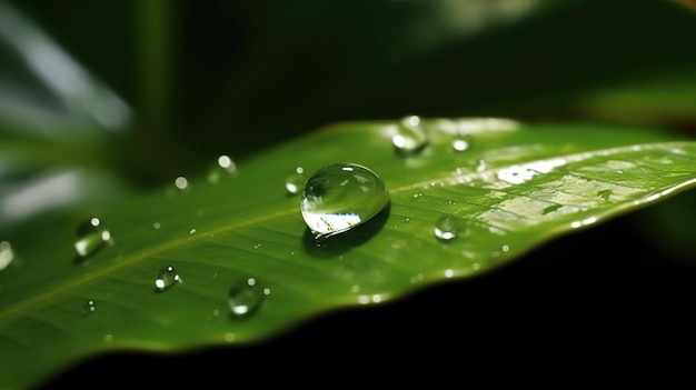 Una gota de agua sobre una hoja verde