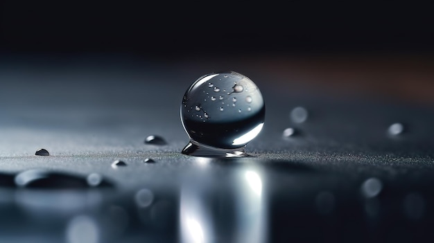 Gota de agua sobre una superficie con gotas de agua sobre ella