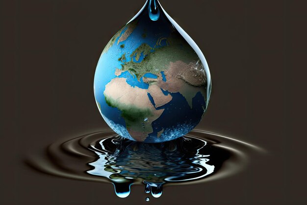 Gota de agua con tierra para el día mundial del agua ai generativo