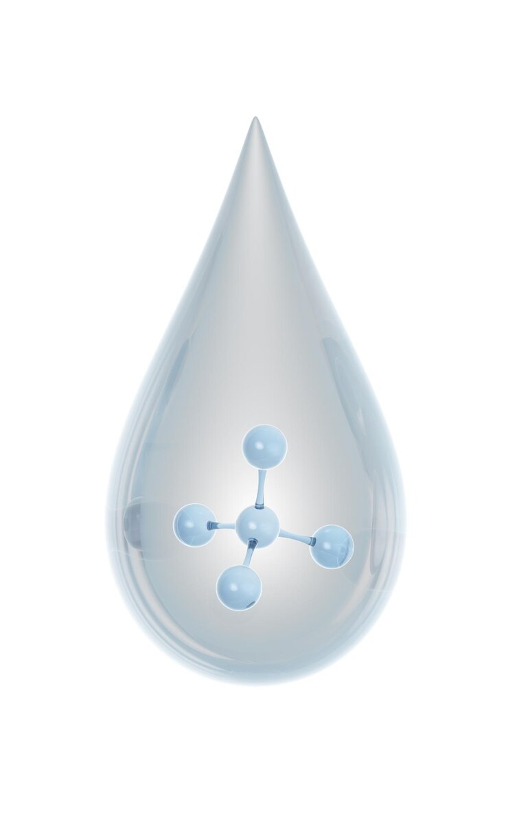 Foto gota de agua transparente con molécula en el interior representación 3d dibujo digital