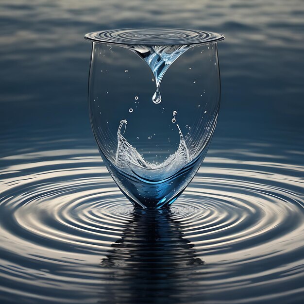 Foto una gota cae reflejando patrones de olas en el agua