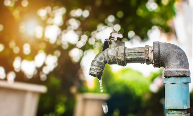 gota de água da torneira no fundo verde