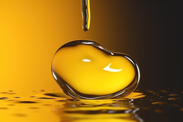 Gota de óleo Óleo cosmético amarelo brilhante ou gota líquida de essência cosmética Óleo de motor fresco líquido eco natureza renderização 3d