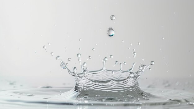 La gota está congelada en el tiempo por encima de las aguas salpicadas cada detalle desde las ondas hasta la gota