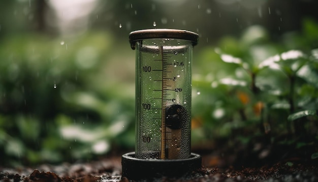 Gota fresca de chuva em folha verde gerada por IA