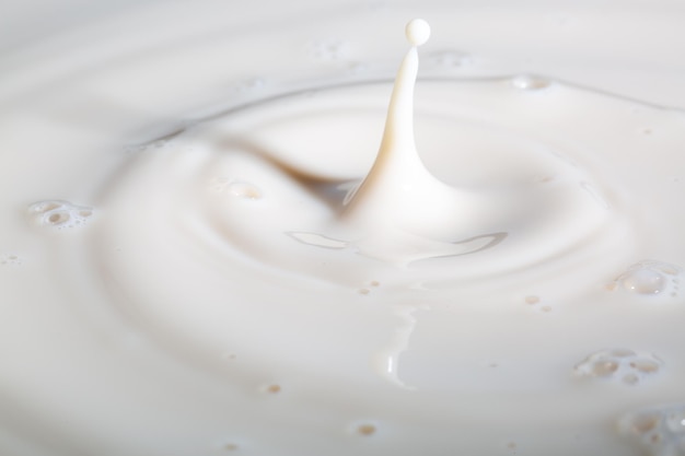 gota de lecheLa leche o las gotas de líquido blanco crean ondasLa gota crea una salpicadura con una ondulación circular