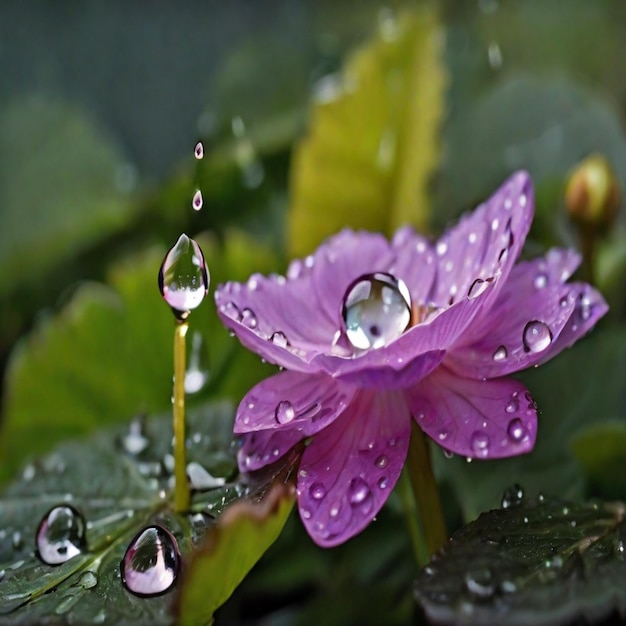 La gota de lluvia nutre a la flor