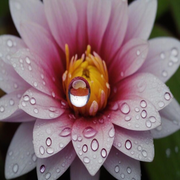 La gota de lluvia nutre a la flor