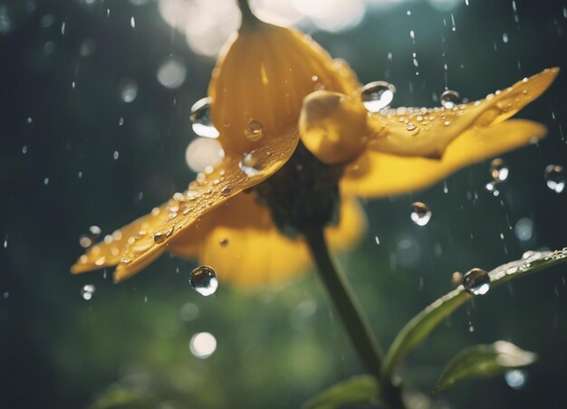 Foto una gota de lluvia que nutre a la flor hermosas flores con gotas de agua