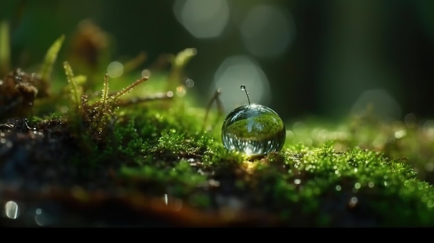 Gota macro do conceito waterdrop com reflexo verde da natureza ecológica e ambiental imagem a