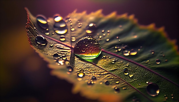 Foto una gota de rocío en una hoja