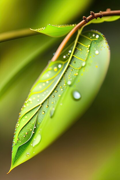 Gota de rocío sobre una hoja verde