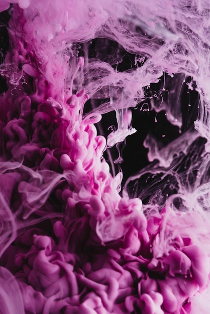 Gota de tinta de color rosa en el agua Tinta arremolinándose en la imagen de abstracción para el fondo o referente de color