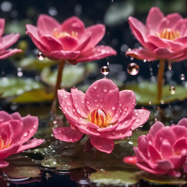 Gotas de agua adornando pétalos de flores