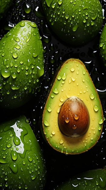 Foto gotas de agua en el aguacate ia generativa