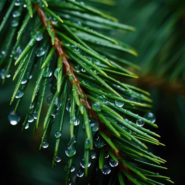 Gotas de agua en una aguja de pino