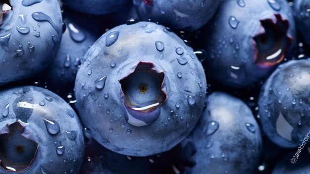 Gotas de agua en arándanos dulces maduros Árdanos frescos de fondo con espacio de copia generativo ai