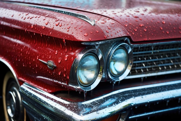 Gotas de agua en autos viejos pintura recién lavada creada con IA generativa