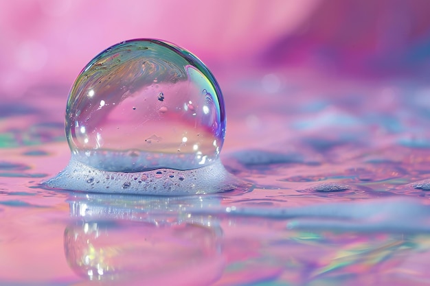 Foto gotas de agua y burbujas de jabón en un fondo colorido macro