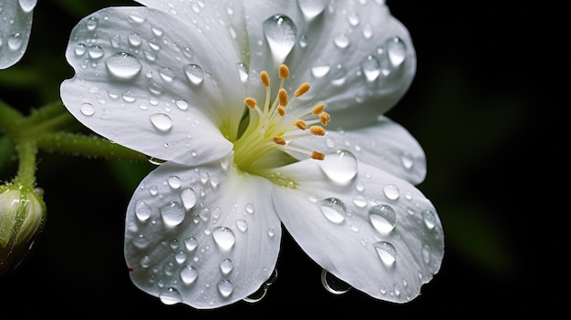 Gotas de agua clara en la flor