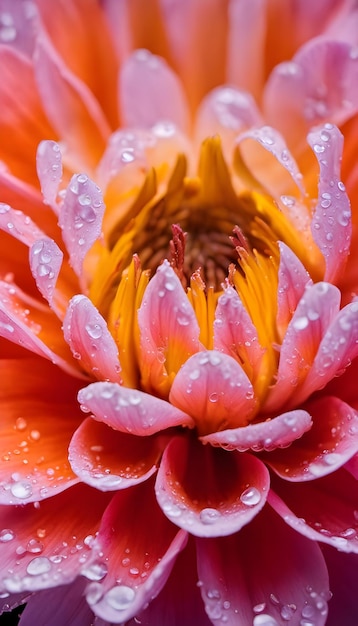 Las gotas de agua en la flor rosada de cerca