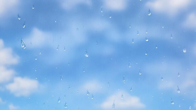 gotas de agua en el fondo azul del cielo soleado