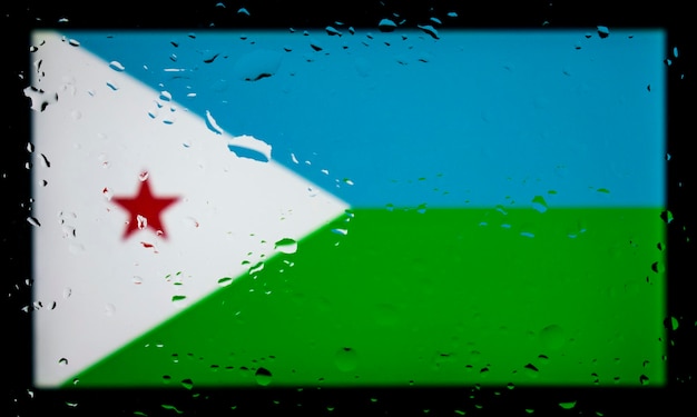 Gotas de agua en el fondo de la bandera de Djibouti Profundidad de campo reducida Enfoque selectivo Tonificado