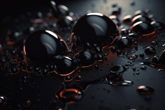 Las gotas de agua en fondo negro 3d renderización ilustración 3d