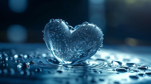 Gotas de agua en forma de corazón sobre fondo oscuro generativo ai