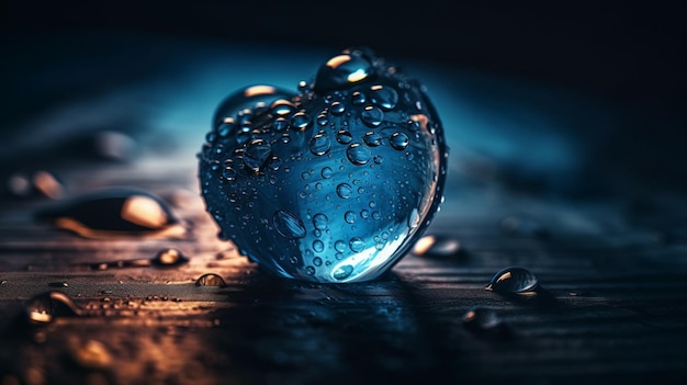 Gotas de agua en forma de corazón sobre fondo oscuro generativo ai