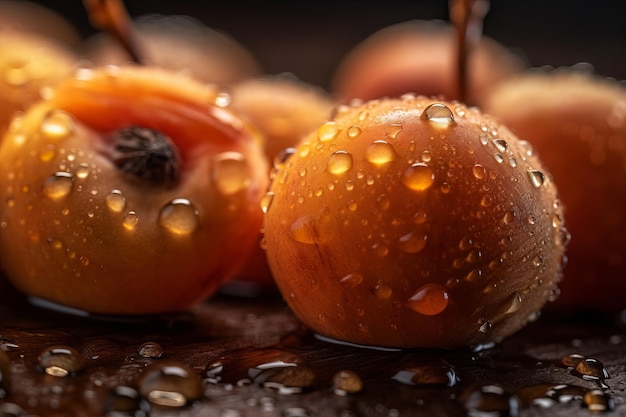 Gotas de agua en la fruta